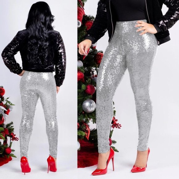 Pants - SILVER SEQUIN PANTS